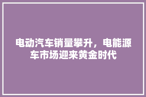 电动汽车销量攀升，电能源车市场迎来黄金时代
