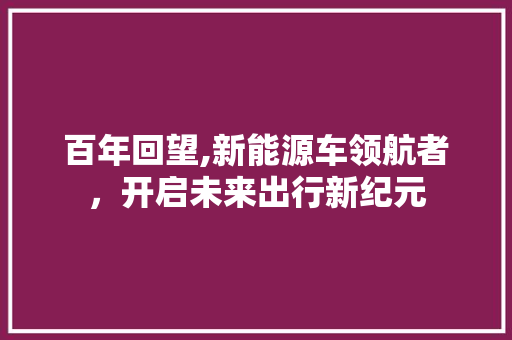 百年回望,新能源车领航者，开启未来出行新纪元