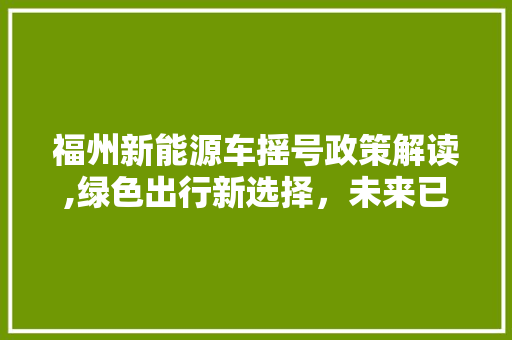 福州新能源车摇号政策解读,绿色出行新选择，未来已来