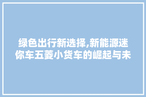 绿色出行新选择,新能源迷你车五菱小货车的崛起与未来