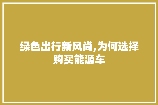 绿色出行新风尚,为何选择购买能源车