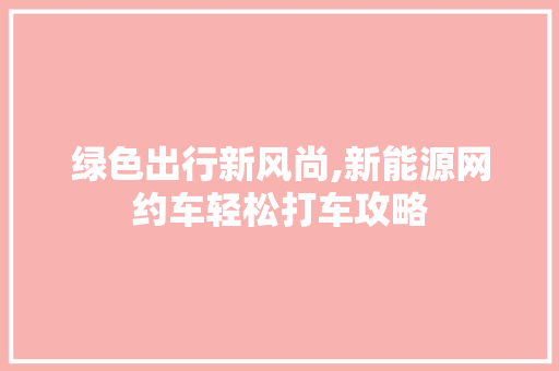 绿色出行新风尚,新能源网约车轻松打车攻略