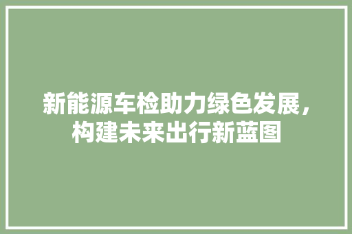 新能源车检助力绿色发展，构建未来出行新蓝图