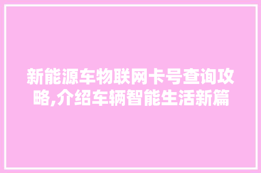 新能源车物联网卡号查询攻略,介绍车辆智能生活新篇章