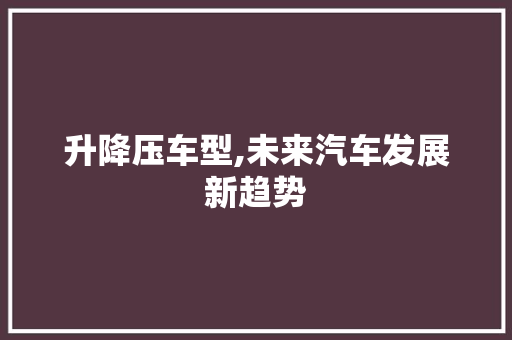 升降压车型,未来汽车发展新趋势