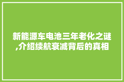 新能源车电池三年老化之谜,介绍续航衰减背后的真相