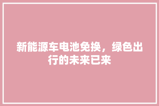 新能源车电池免换，绿色出行的未来已来