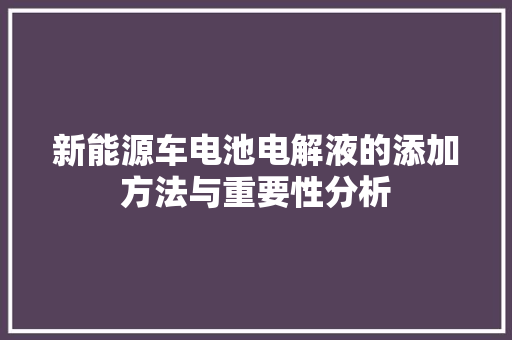 新能源车电池电解液的添加方法与重要性分析 底盘配件