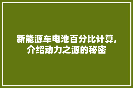 新能源车电池百分比计算,介绍动力之源的秘密 底盘配件