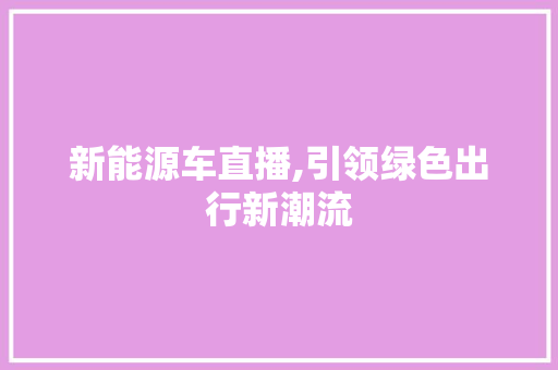 新能源车直播,引领绿色出行新潮流