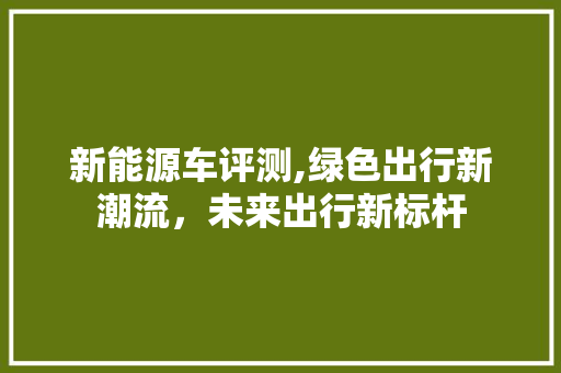新能源车评测,绿色出行新潮流，未来出行新标杆