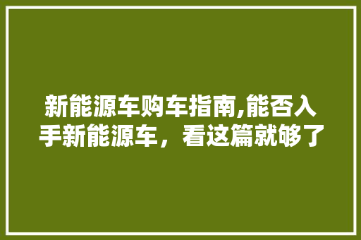 新能源车购车指南,能否入手新能源车，看这篇就够了！