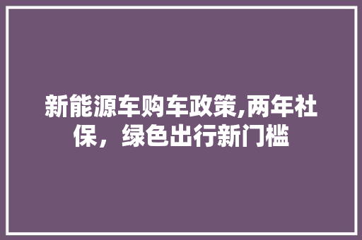 新能源车购车政策,两年社保，绿色出行新门槛