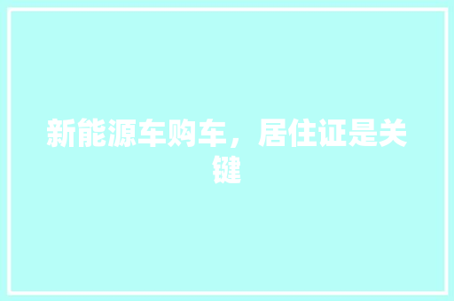 新能源车购车，居住证是关键