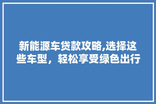 新能源车贷款攻略,选择这些车型，轻松享受绿色出行
