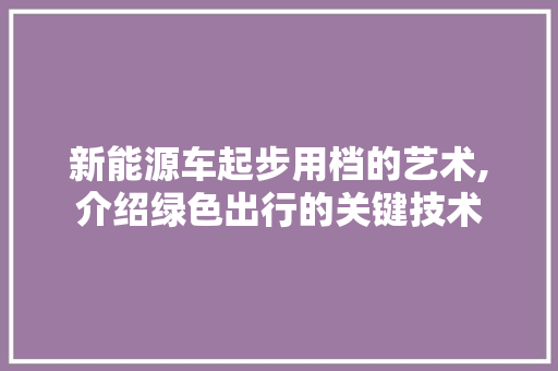 新能源车起步用档的艺术,介绍绿色出行的关键技术