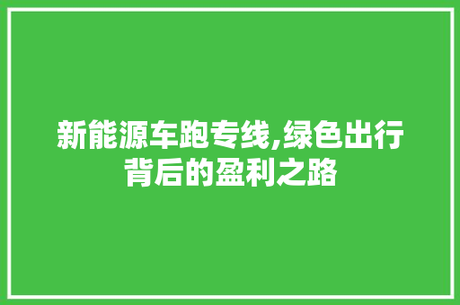新能源车跑专线,绿色出行背后的盈利之路