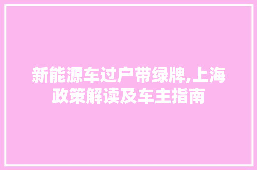 新能源车过户带绿牌,上海政策解读及车主指南