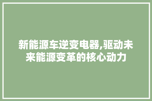 新能源车逆变电器,驱动未来能源变革的核心动力