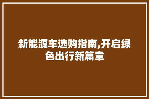 新能源车选购指南,开启绿色出行新篇章