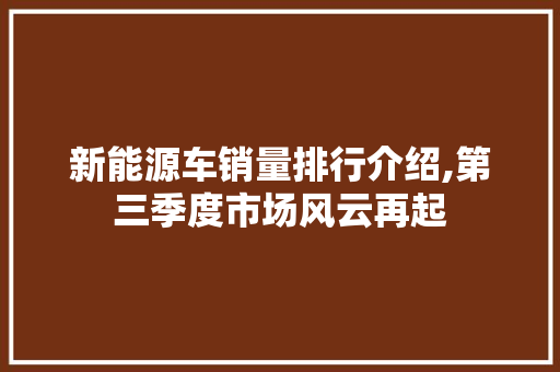 新能源车销量排行介绍,第三季度市场风云再起