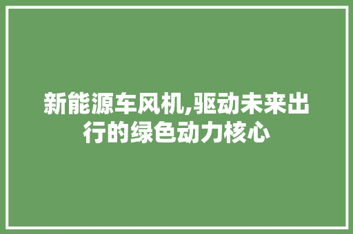新能源车风机,驱动未来出行的绿色动力核心