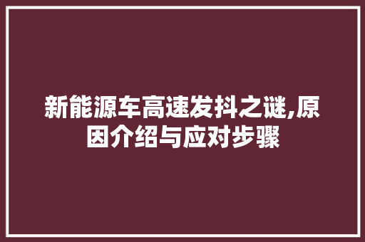 新能源车高速发抖之谜,原因介绍与应对步骤
