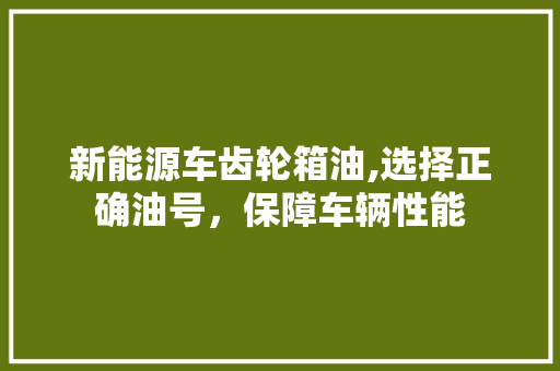 新能源车齿轮箱油,选择正确油号，保障车辆性能