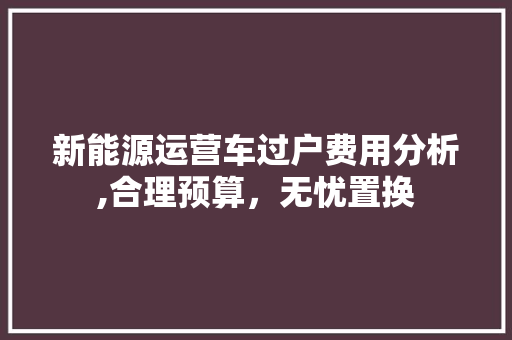 新能源运营车过户费用分析,合理预算，无忧置换