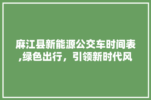 麻江县新能源公交车时间表,绿色出行，引领新时代风尚