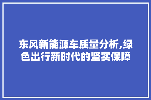 东风新能源车质量分析,绿色出行新时代的坚实保障