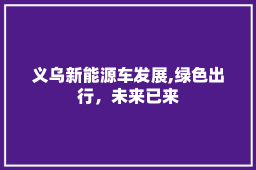 义乌新能源车发展,绿色出行，未来已来
