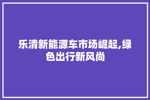 乐清新能源车市场崛起,绿色出行新风尚