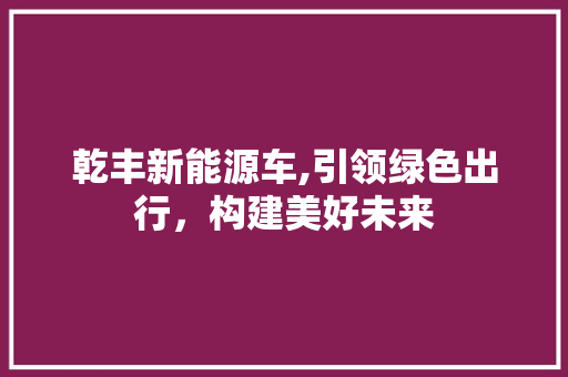 乾丰新能源车,引领绿色出行，构建美好未来
