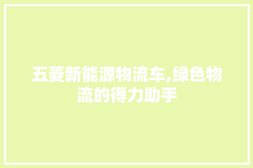 五菱新能源物流车,绿色物流的得力助手