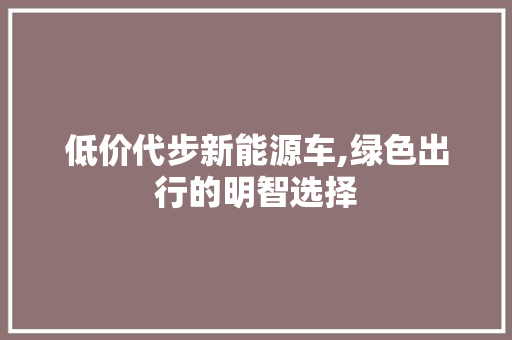 低价代步新能源车,绿色出行的明智选择