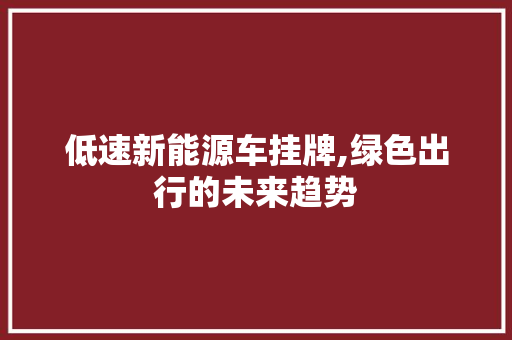 低速新能源车挂牌,绿色出行的未来趋势