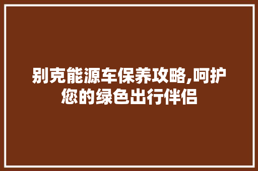 别克能源车保养攻略,呵护您的绿色出行伴侣