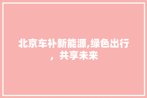北京车补新能源,绿色出行，共享未来
