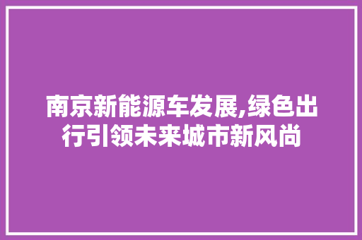 南京新能源车发展,绿色出行引领未来城市新风尚