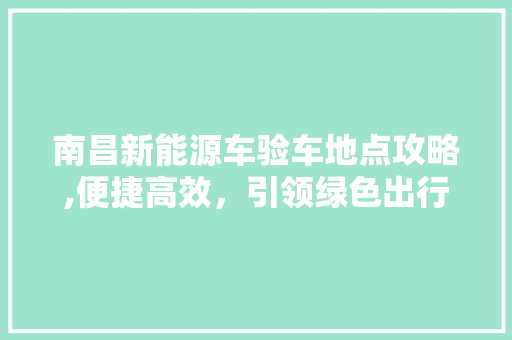 南昌新能源车验车地点攻略,便捷高效，引领绿色出行新时代