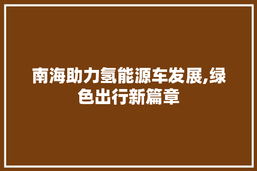 南海助力氢能源车发展,绿色出行新篇章