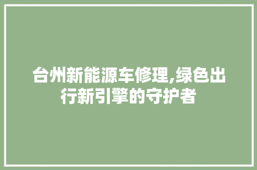 台州新能源车修理,绿色出行新引擎的守护者