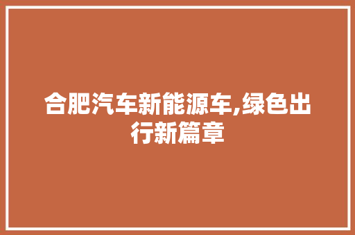 合肥汽车新能源车,绿色出行新篇章