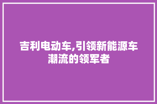 吉利电动车,引领新能源车潮流的领军者