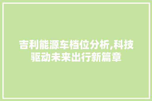 吉利能源车档位分析,科技驱动未来出行新篇章