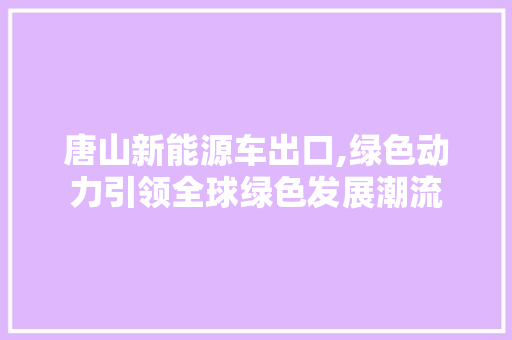 唐山新能源车出口,绿色动力引领全球绿色发展潮流