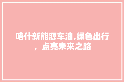 喀什新能源车油,绿色出行，点亮未来之路