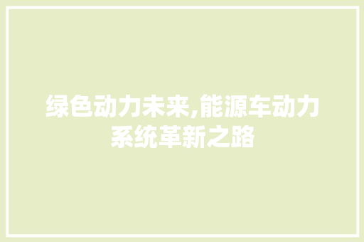 绿色动力未来,能源车动力系统革新之路