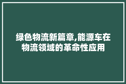 绿色物流新篇章,能源车在物流领域的革命性应用 蓄电池配件
